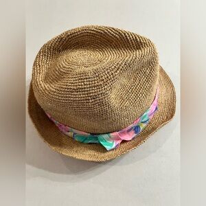 Lilly Pulitzer Straw Fedora Hat with Floral Scarf Accent